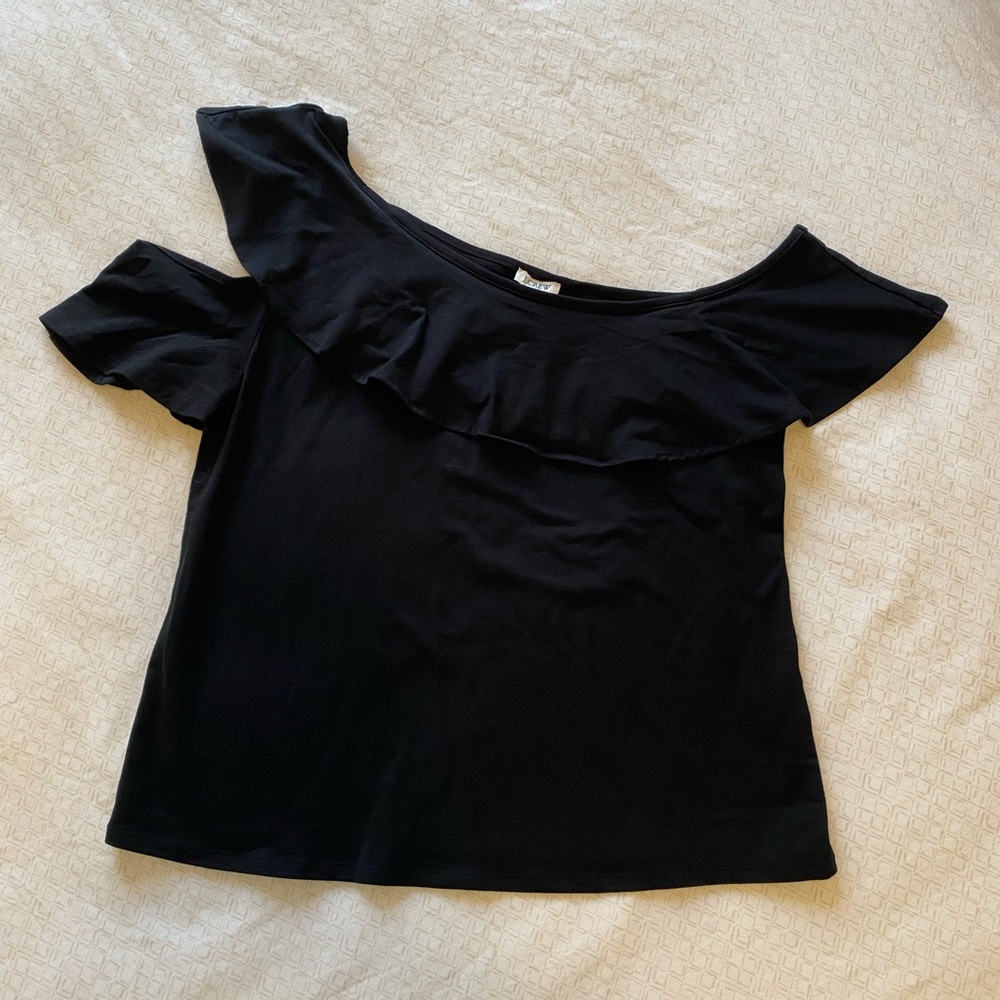 NWT J.Crew one-sleeve off the shoulder ruffle collar shirt